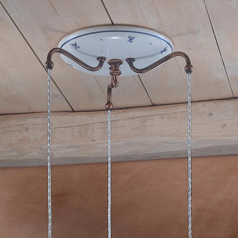 Kulaté závěsné svítidlo ze železa, skla, ručně malované keramiky - Ferrara Viadurini