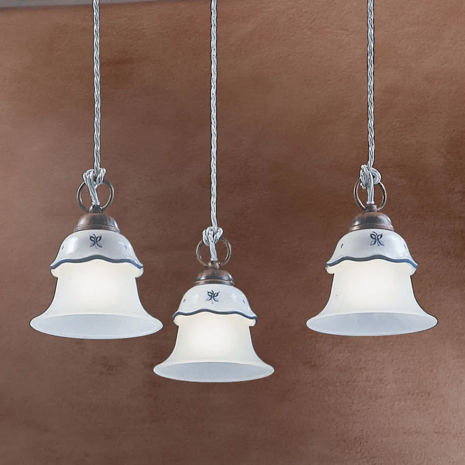 Kulaté závěsné svítidlo ze železa, skla, ručně malované keramiky - Ferrara Viadurini