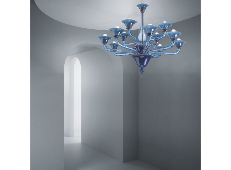 Lustr z benátského skla 12 světel Made in Italy - Ismail Viadurini