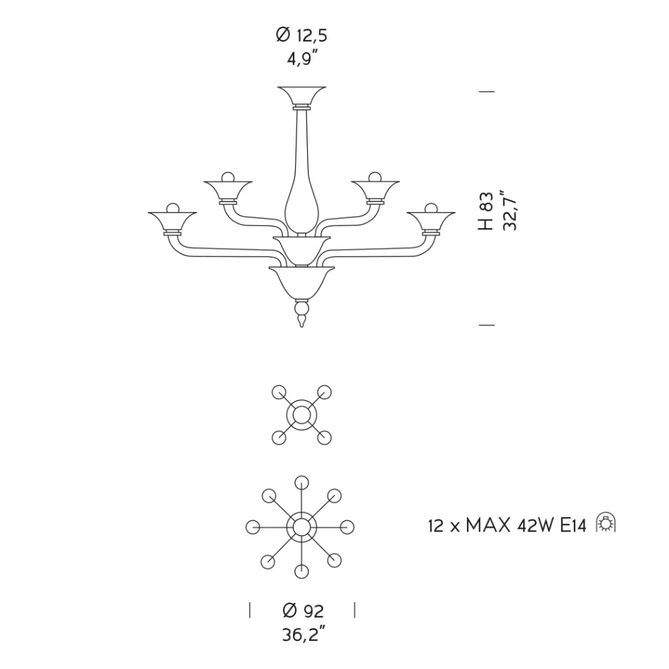 Lustr z benátského skla 12 světel Made in Italy - Ismail Viadurini