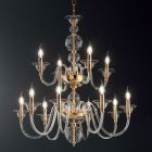 Klasický lustr 12 světel z italského ručně vyráběného skla a kovu - Memore Viadurini