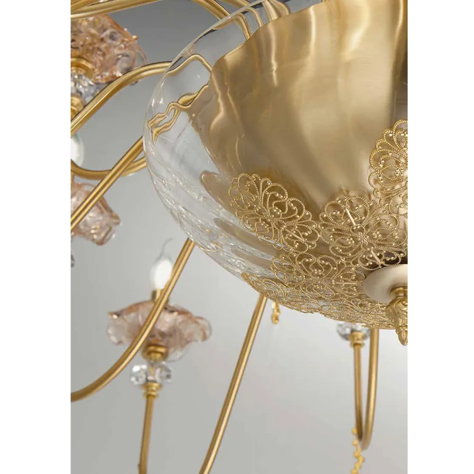 Klasický lustr s 12 světly ze skla, křišťálu a luxusního kovu - Flandry Viadurini