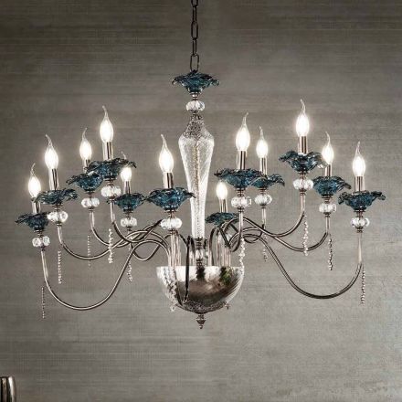 Klasický lustr s 12 světly ze skla, křišťálu a luxusního kovu - Flandry Viadurini
