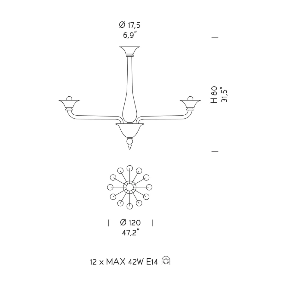 Lustr 12 světel z bílého benátského skla a chromovaného kovu - Ismail Viadurini