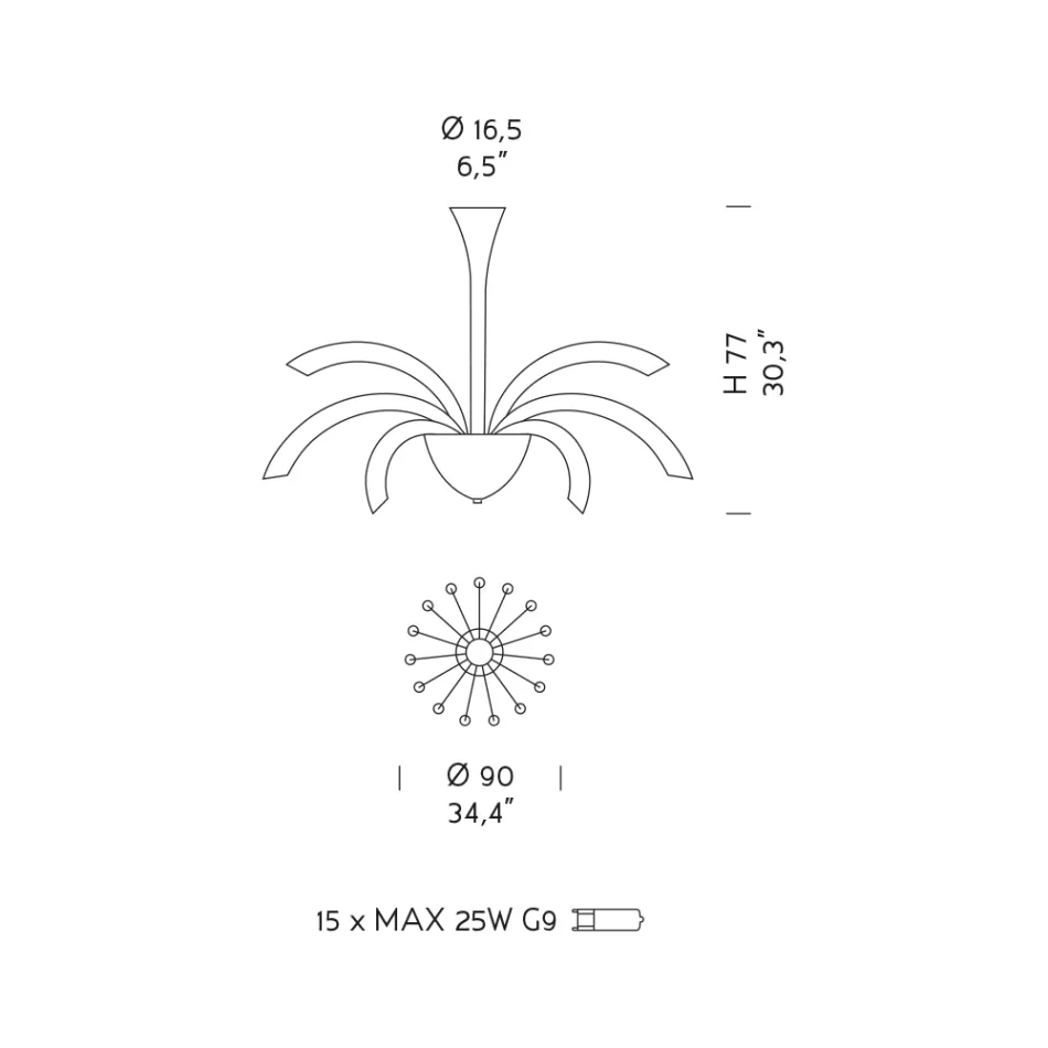 Lustr 15 světel z benátského skla a chromového kovu Made in Italy - Jason Viadurini
