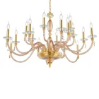 Klasický 18 světelný lustr z foukaného skla a detaily ruky - Phaedra Viadurini