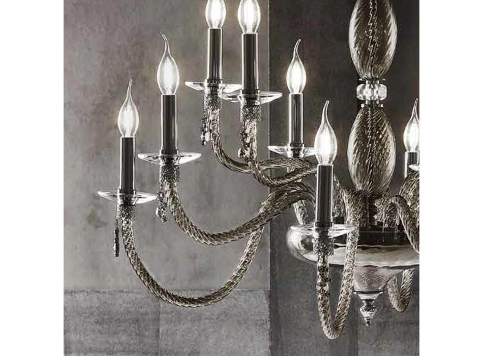 Klasický 18 světelný lustr z foukaného skla a detaily ruky - Phaedra Viadurini