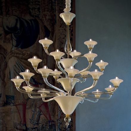 Lustr 21 světel z benátského skla a zlatého kovu Made in Italy - Ismail Viadurini