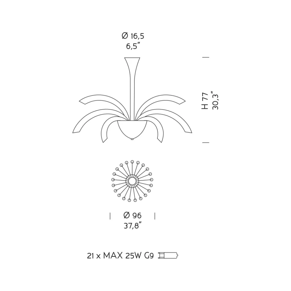 Lustr 21 světel z ručně vyráběného benátského skla a kovu - Jason Viadurini