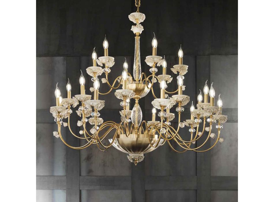 Klasický lustr 24 světel z porcelánu a luxusního foukaného skla - Eteria Viadurini