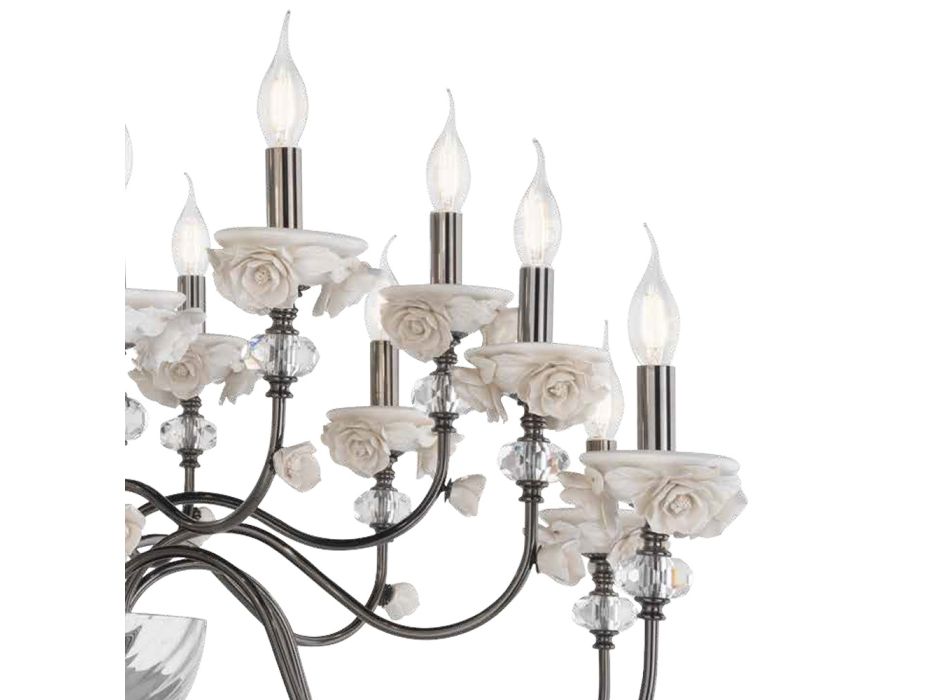 Klasický lustr 24 světel z porcelánu a luxusního foukaného skla - Eteria Viadurini