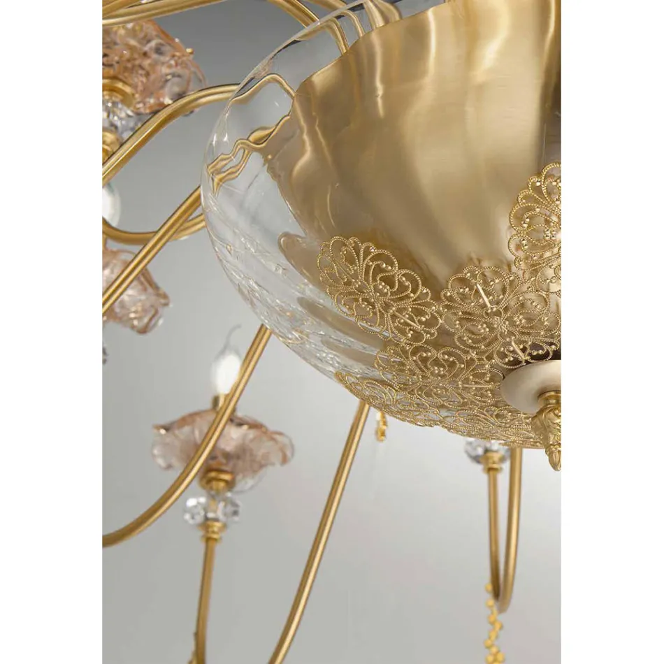 Klasický lustr s 24 světly ze skla, křišťálu a luxusního kovu - Flandry Viadurini