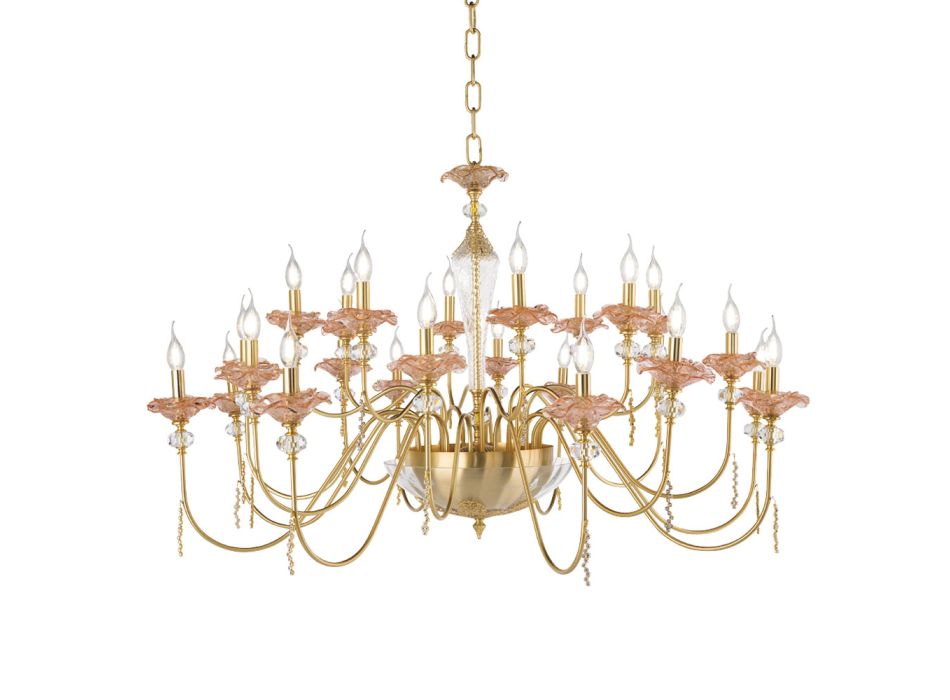 Klasický lustr s 24 světly ze skla, křišťálu a luxusního kovu - Flandry Viadurini