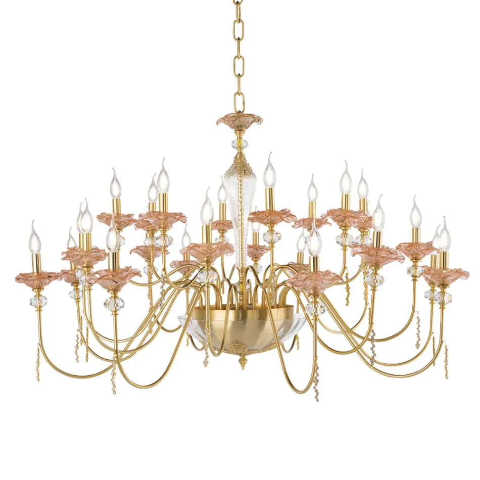 Klasický lustr s 24 světly ze skla, křišťálu a luxusního kovu - Flandry Viadurini