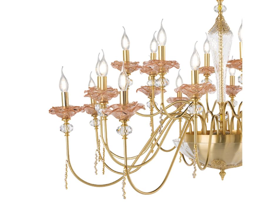 Klasický lustr s 24 světly ze skla, křišťálu a luxusního kovu - Flandry Viadurini