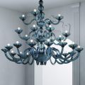 Ručně vyráběný lustr 28 světel v modrém benátském skle a kovu - Foscarino
