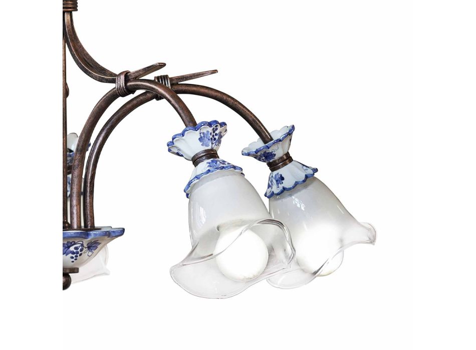 5 světel Artisan Kovový, keramický a květinový skleněný lustr - Vicenza