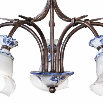 5 světel Artisan Kovový, keramický a květinový skleněný lustr - Vicenza
