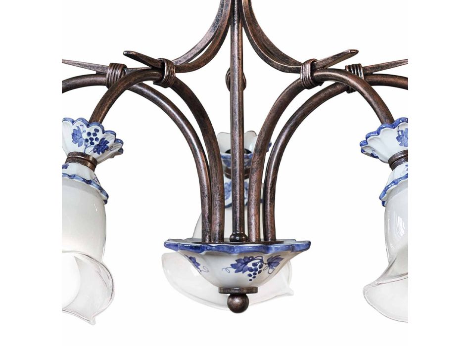 5 světel Artisan Kovový, keramický a květinový skleněný lustr - Vicenza Viadurini