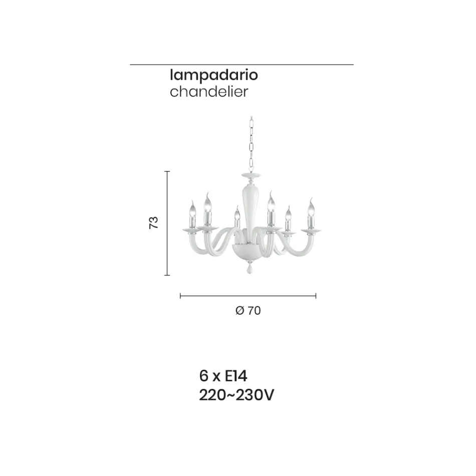 Klasický 6 světelný lustr z italského ručně vyráběného průhledného skla - Rapallo Viadurini