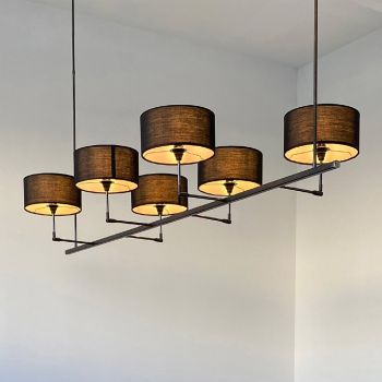 6 světel Železný lustr s plátěnými stínidly Made in Italy - Palumbo