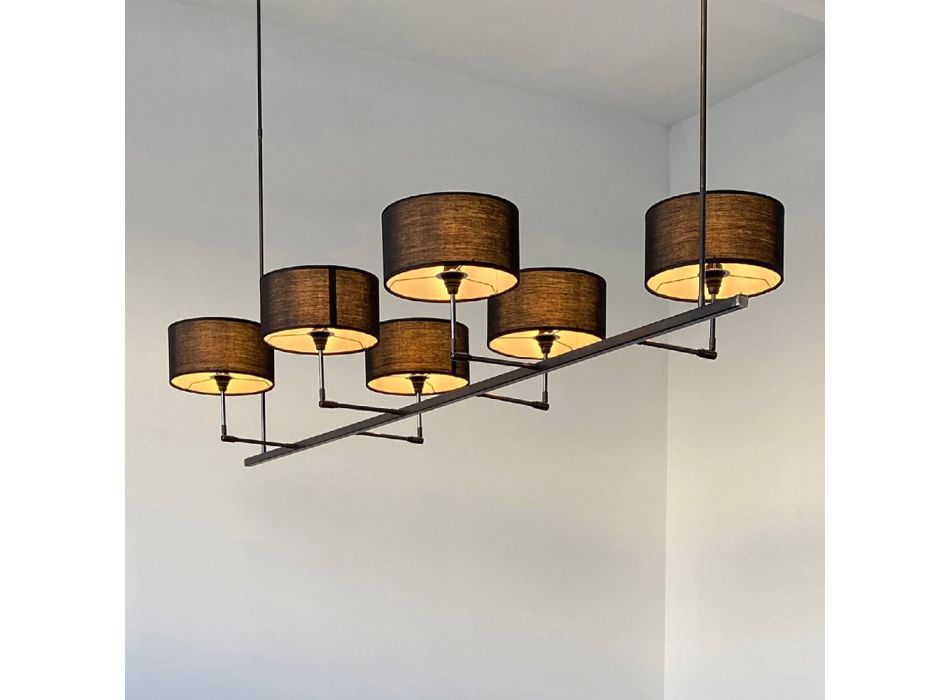 6 světel Železný lustr s plátěnými stínidly Made in Italy - Palumbo Viadurini