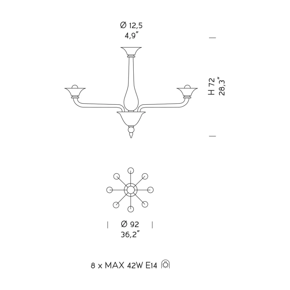 Lustr z benátského skla 8 světel Made in Italy - Ismail Viadurini