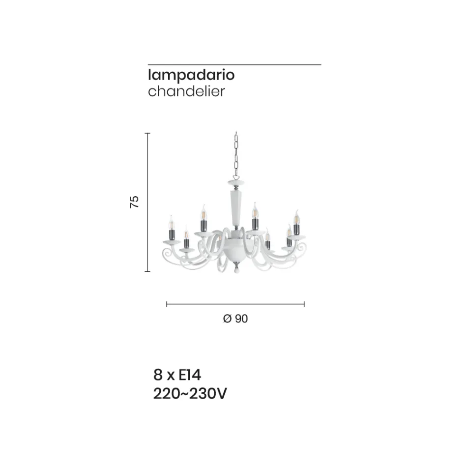Klasický lustr s 8 světly, italské ručně vyráběné sklo a křišťál - Malajsie Viadurini