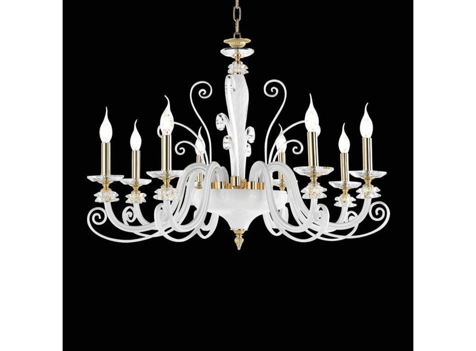 Lustr 8 světel z foukaného skla a klasický luxusní křišťál - Cassea Viadurini