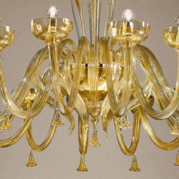 Lustr 16 světel v benátském skle a zlatě, ručně vyráběný v Itálii - Regina