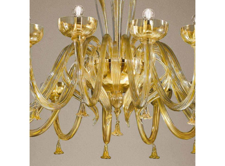 Lustr 16 světel v benátském skle a zlatě, ručně vyráběný v Itálii - Regina