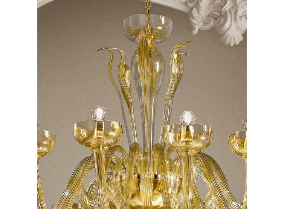 Lustr 16 světel v benátském skle a zlatě, ručně vyráběný v Itálii - Regina Viadurini