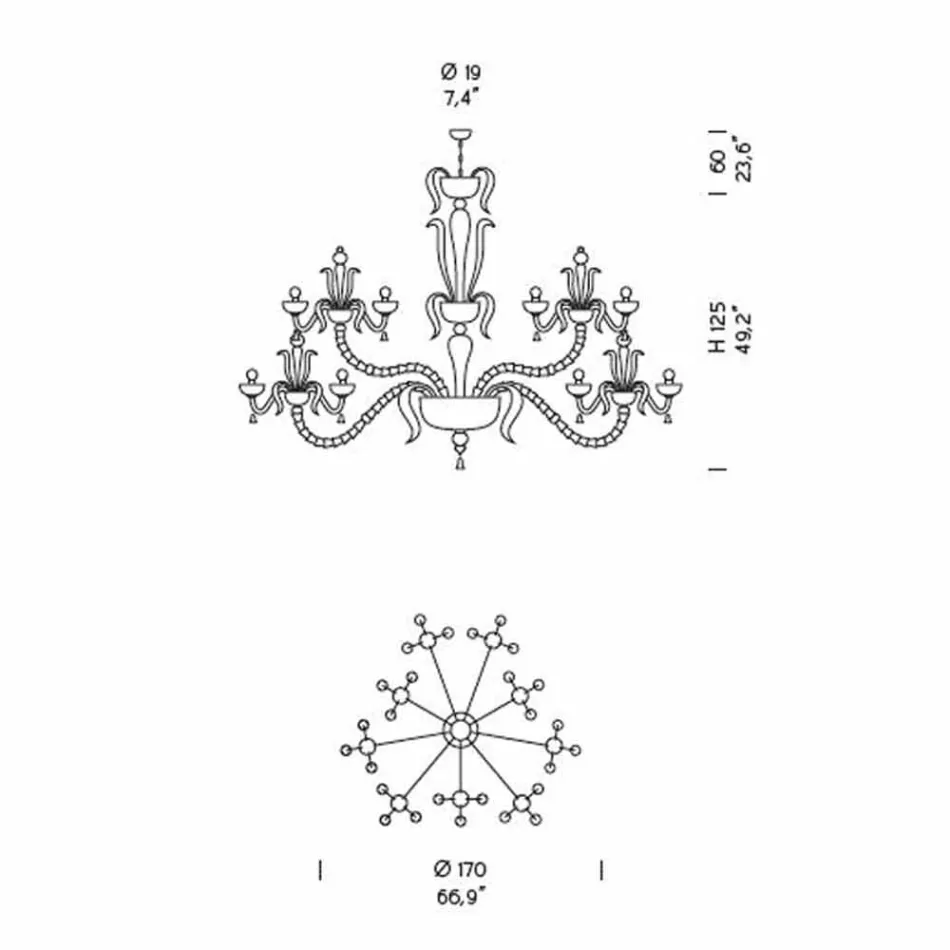 Lustr s 27 světly v bílém benátském skle, ručně vyráběný v Itálii - Regina Viadurini