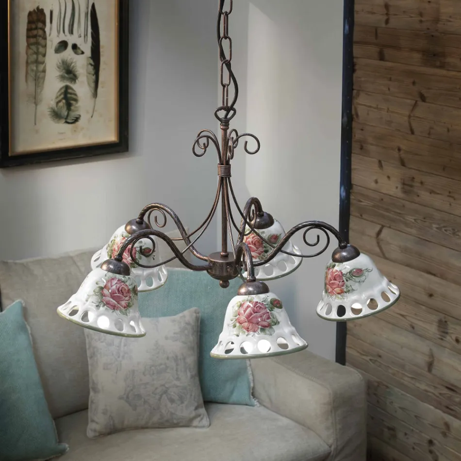 Ručně vyráběný keramický lustr 3 nebo 5 světel s Passanastri - Neapol Viadurini