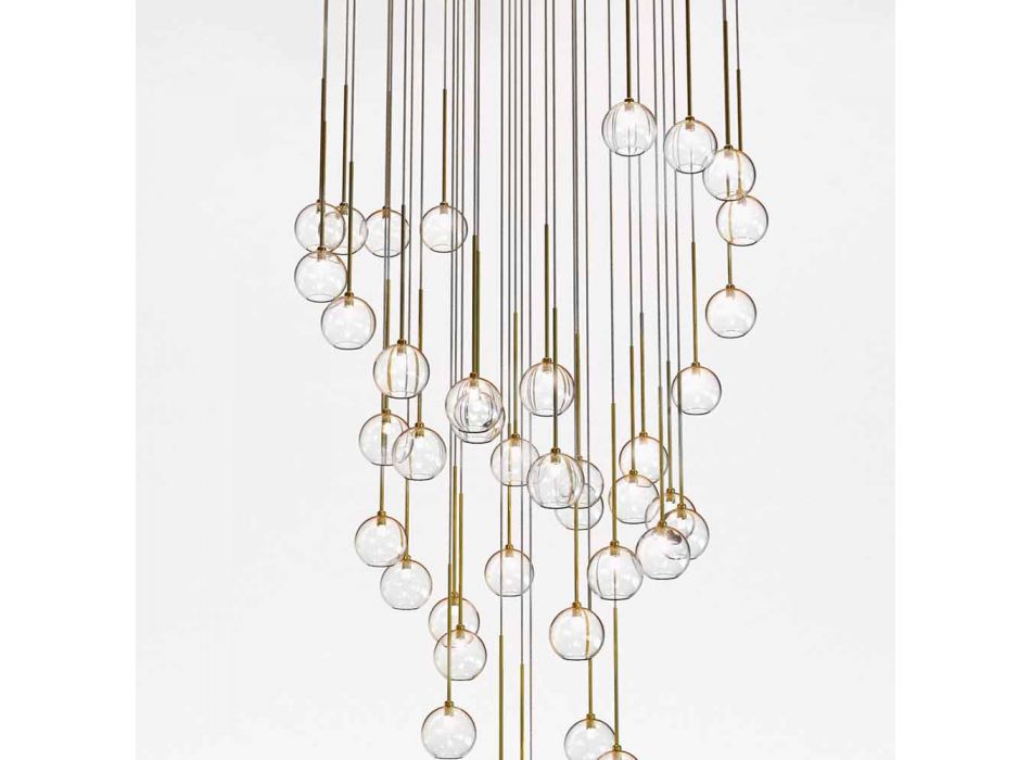 Lustr 40 světel v leštěné mosazi a skle vyrobený v Itálii, luxusní - Selene Viadurini