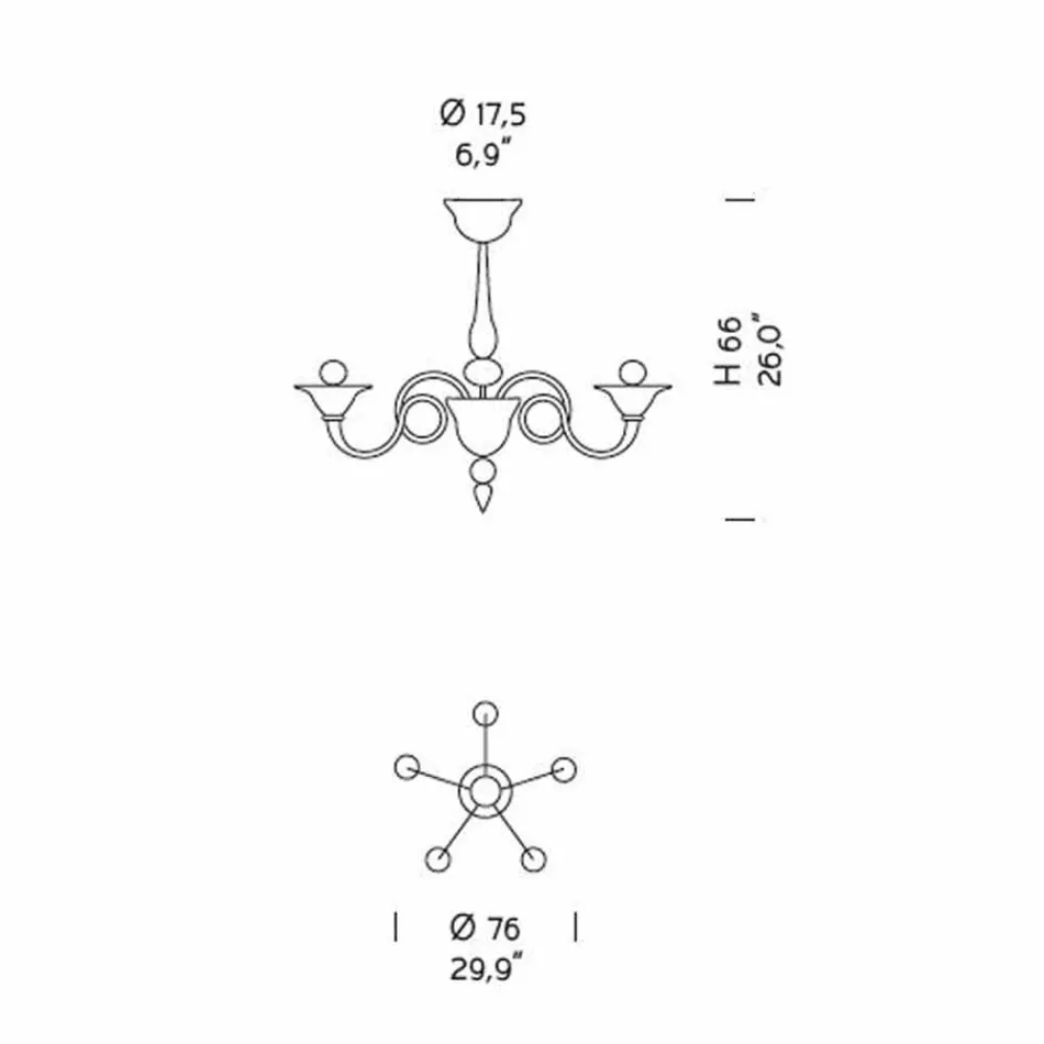 Skleněný lustr 5 světel z Benátek, vyrobený v Itálii - Margherita Viadurini