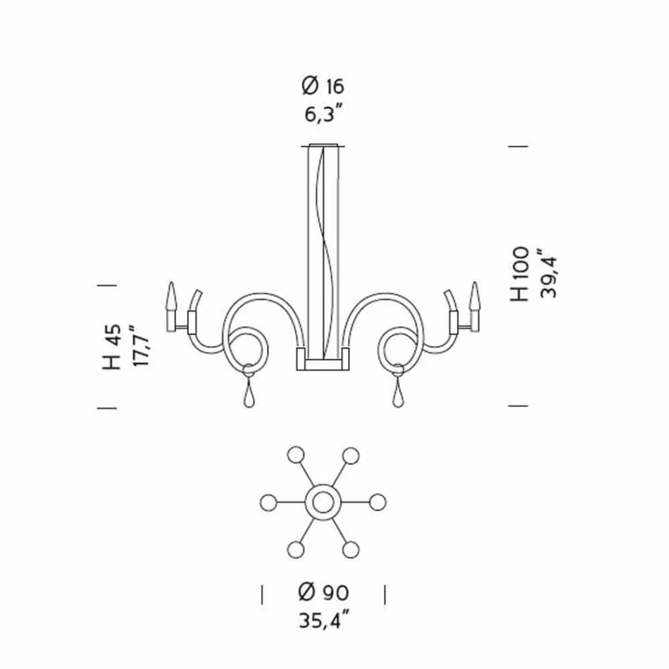 6 lehkých ručně vyráběných skleněných lustrů v Benátkách vyrobených v Itálii - Bernadette Viadurini