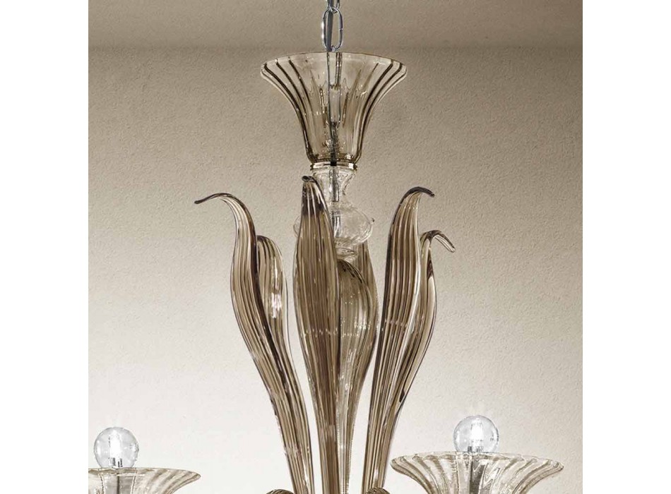 Řemeslný lustr se 6 světly v kouřovém benátském skle vyrobený v Itálii - Agustina Viadurini