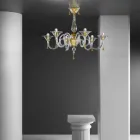 6 lehký ručně vyrobený lustr ze skleněného lustru, vyrobený v Itálii - Margherita Viadurini