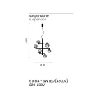 Lustr 6 světel z lakovaného kovu se skleněnými difuzory - Lido Viadurini