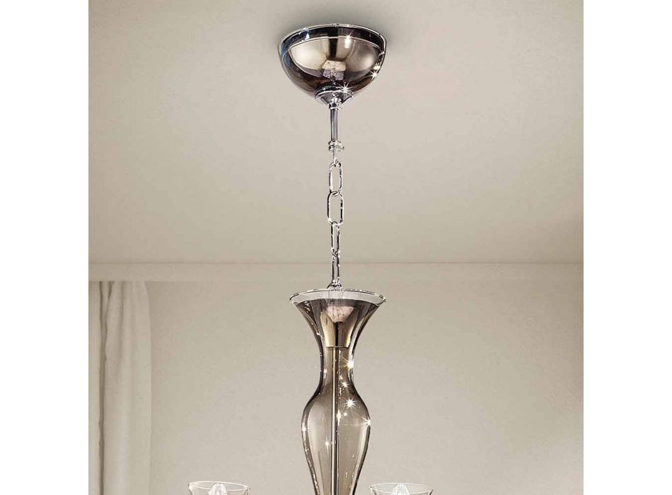 Řemeslný 8-světelný lustr z kouřového benátského skla vyrobený v Itálii - Vittoria Viadurini