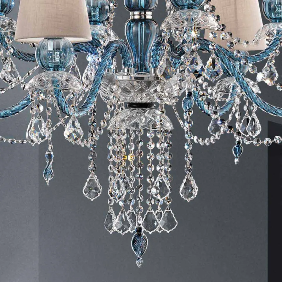 Lustr 8 světel v ručním benátském skle, vyrobený v Itálii - Milagros Viadurini