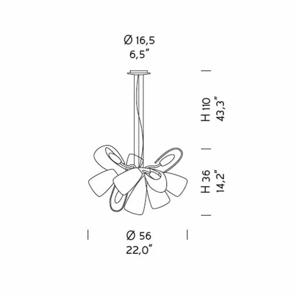 Lustr z 9 lehkého benátského skla, ručně vyrobený v Itálii - Diamonique Viadurini