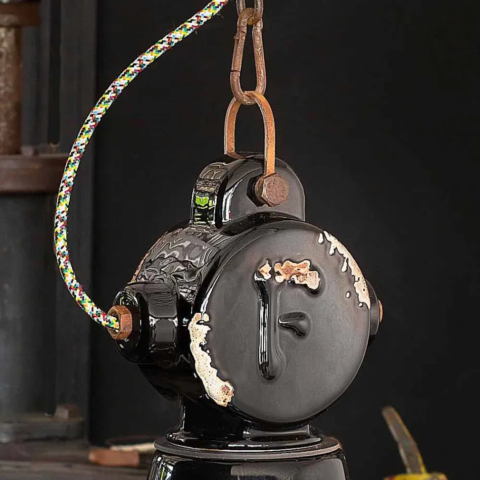 Lustr zvonek vinobraní keramiky a metalo Angela Ferroluce Viadurini