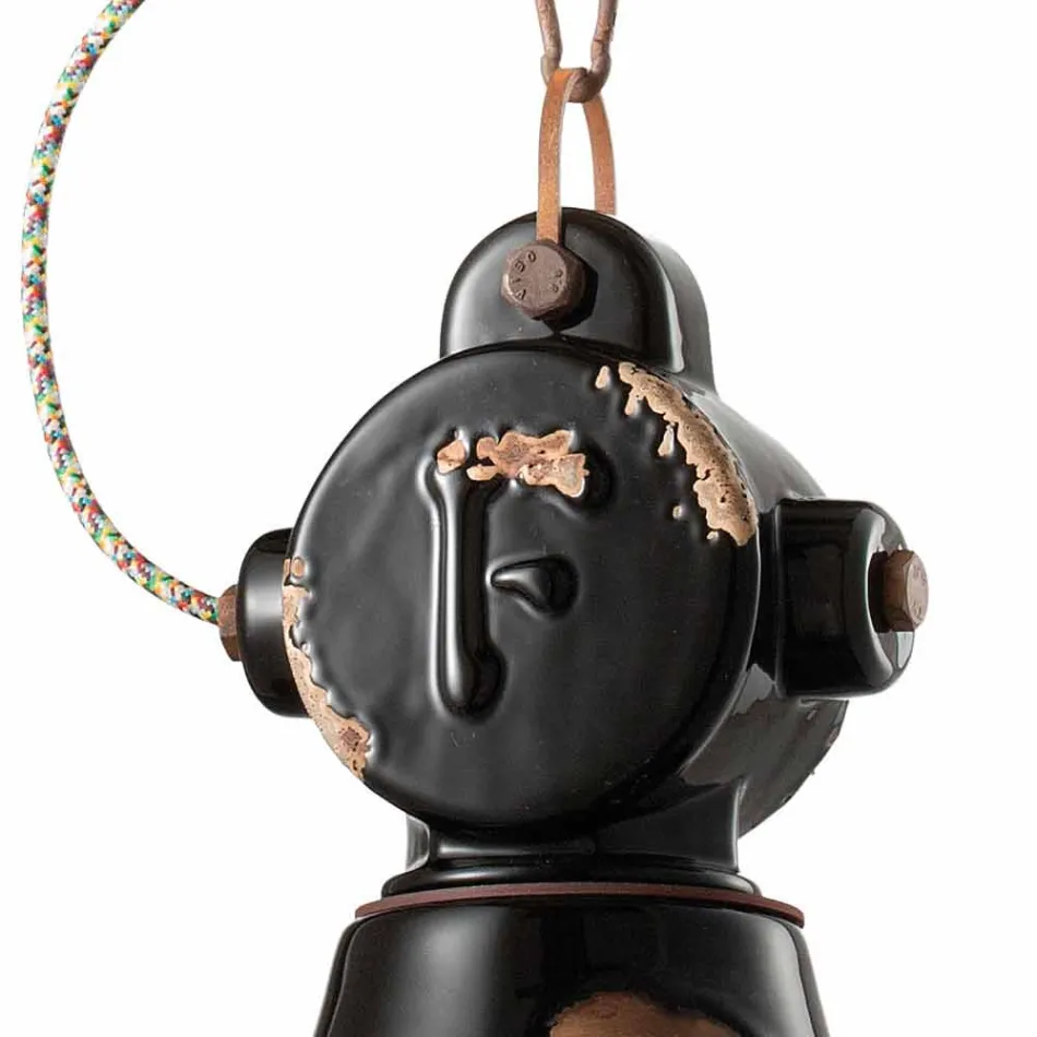 Lustr zvonek vinobraní keramiky a metalo Angela Ferroluce Viadurini