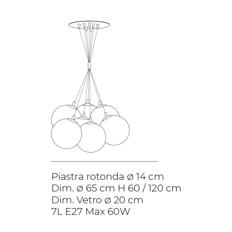 Sedmisvětlý lustr z leštěného nebo saténově hnědého skla vyrobený v Itálii - Althea Viadurini