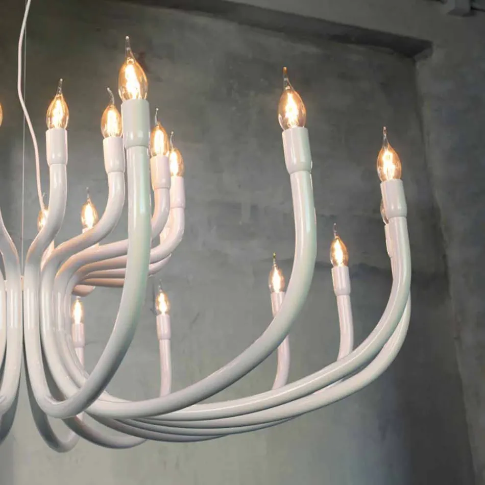 Závěsný lustr s 16 nebo 32 světly z bílého nebo černého hliníku - Alviso Viadurini