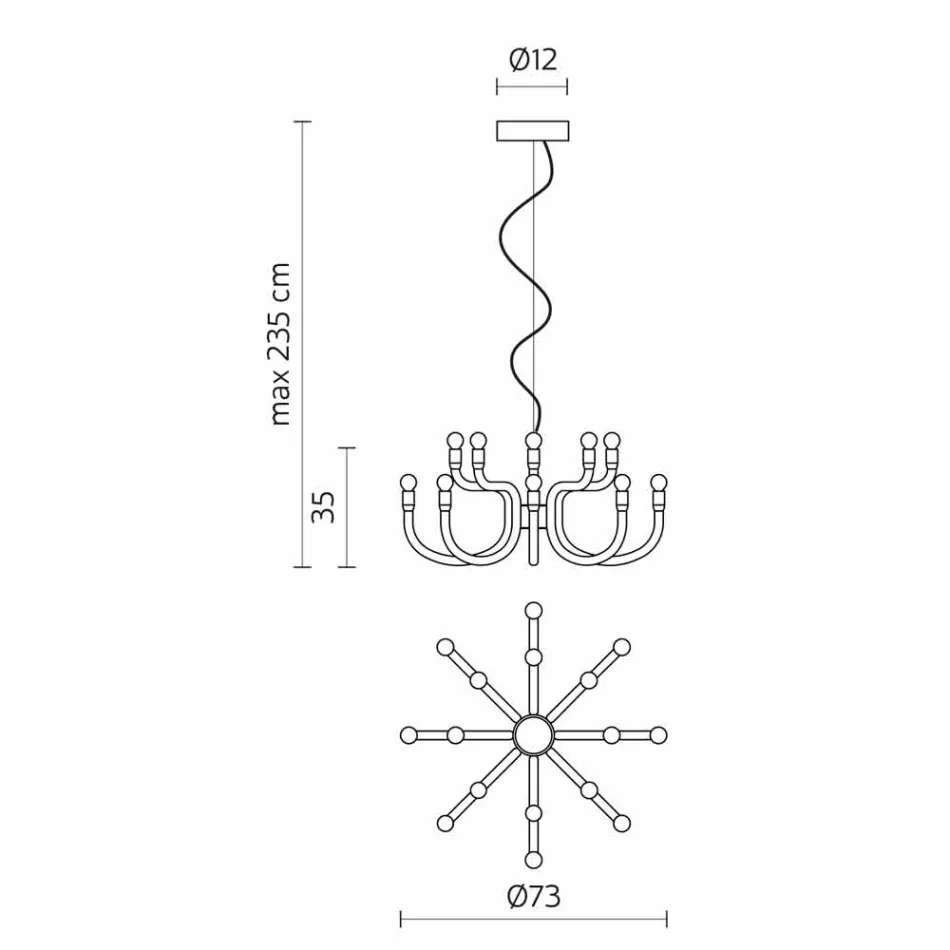 Závěsný lustr s 16 nebo 32 světly z bílého nebo černého hliníku - Alviso Viadurini
