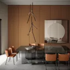 Závěsný lustr s jednou rozetou ze dřeva Made in Italy - Orlov Viadurini