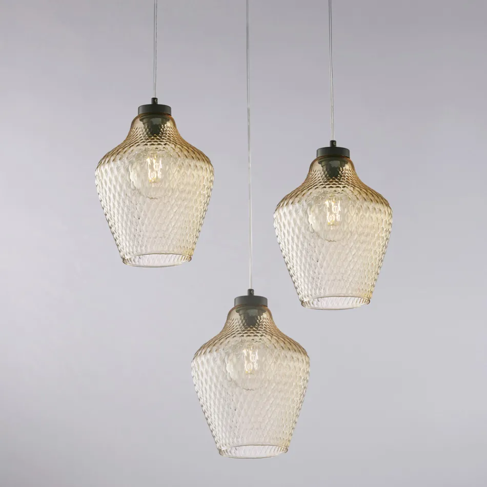 Závěsné svítidlo Alnitak se 3 světly, černé sklo a kov Viadurini